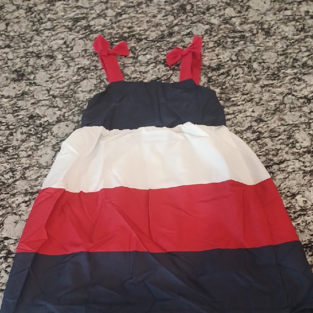 SHEIN Tricolor Kids Dress - Navy, White, Red
